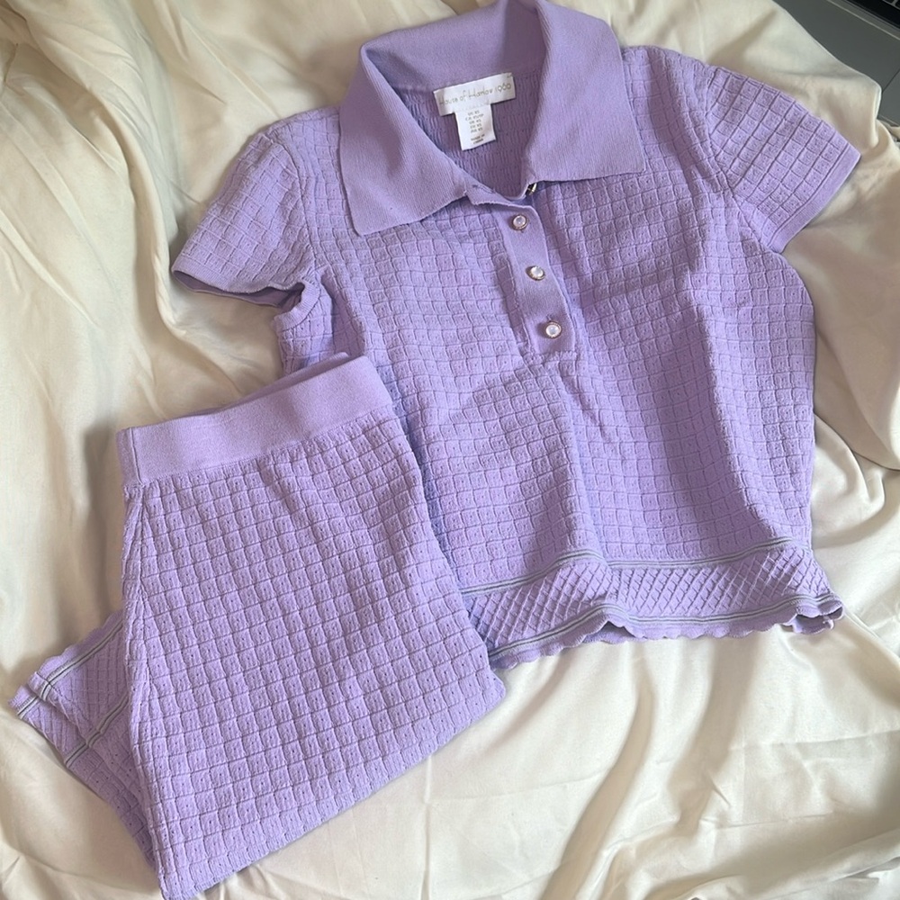 House of Harlow 1960 Lilac Knit Polo Top and Skirt Set